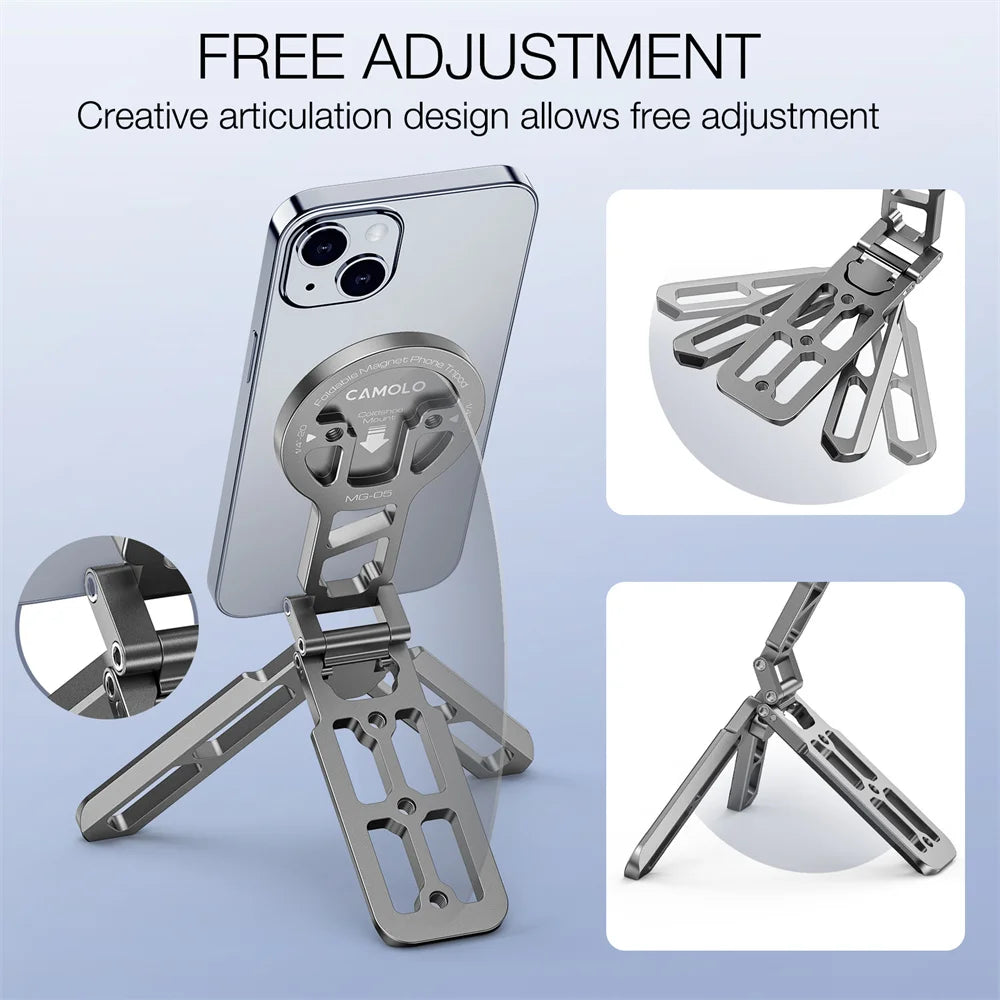 Foldable Magnetic Tablet Phone Holder Handle Phone Tripod Mount w Arca ColdShoe Desk Mount for iPhone 16/15/14/13 XIAOMI Magsafe