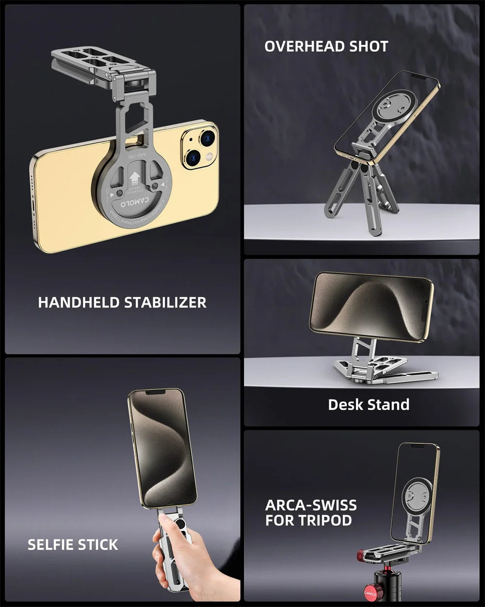 Foldable Magnetic Tablet Phone Holder Handle Phone Tripod Mount w Arca ColdShoe Desk Mount for iPhone 16/15/14/13 XIAOMI Magsafe