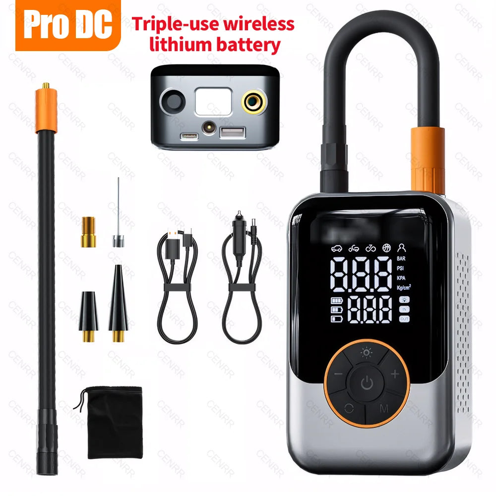 Portable Air Pump Electric Car Air Compressor Wireless Tire Inflator LCD Display Air Injector For Car Bike Motorcycle Tyre Ball