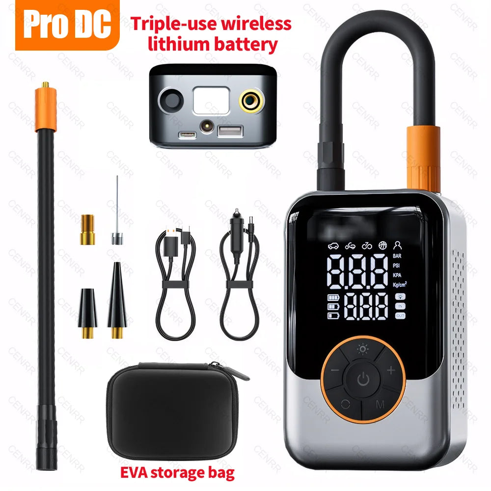 Portable Air Pump Electric Car Air Compressor Wireless Tire Inflator LCD Display Air Injector For Car Bike Motorcycle Tyre Ball