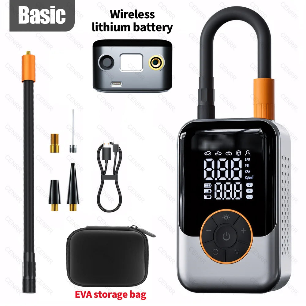 Portable Air Pump Electric Car Air Compressor Wireless Tire Inflator LCD Display Air Injector For Car Bike Motorcycle Tyre Ball