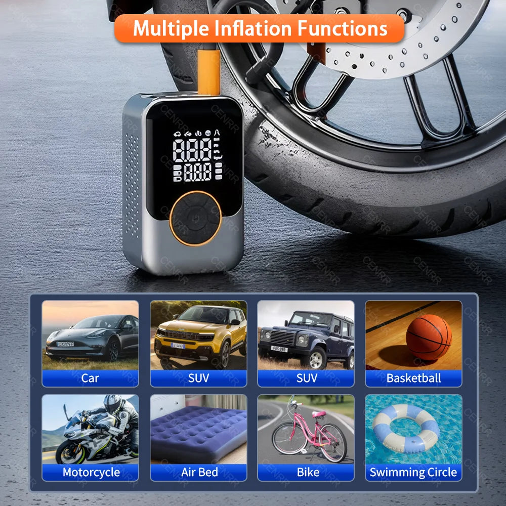 Portable Air Pump Electric Car Air Compressor Wireless Tire Inflator LCD Display Air Injector For Car Bike Motorcycle Tyre Ball