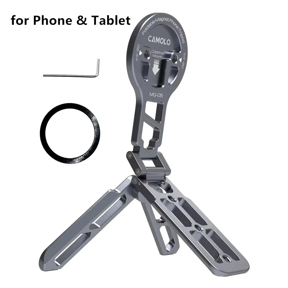 Foldable Magnetic Tablet Phone Holder Handle Phone Tripod Mount w Arca ColdShoe Desk Mount for iPhone 16/15/14/13 XIAOMI Magsafe