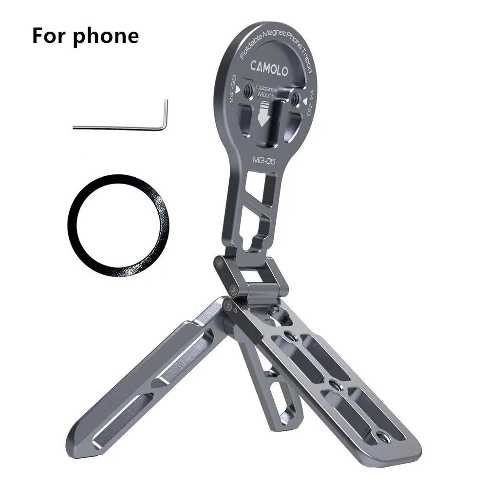 Foldable Magnetic Tablet Phone Holder Handle Phone Tripod Mount w Arca ColdShoe Desk Mount for iPhone 16/15/14/13 XIAOMI Magsafe