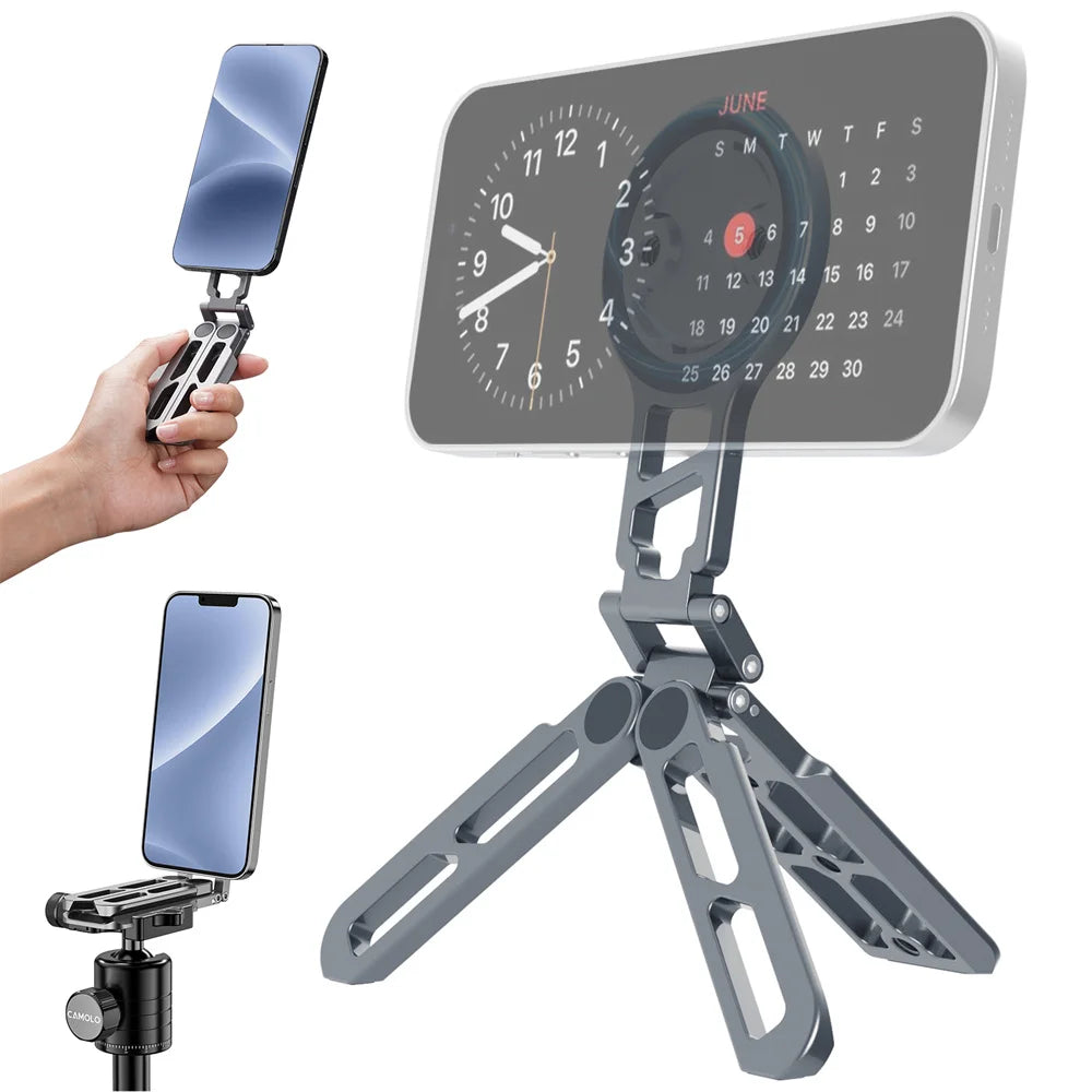 Foldable Magnetic Tablet Phone Holder Handle Phone Tripod Mount w Arca ColdShoe Desk Mount for iPhone 16/15/14/13 XIAOMI Magsafe