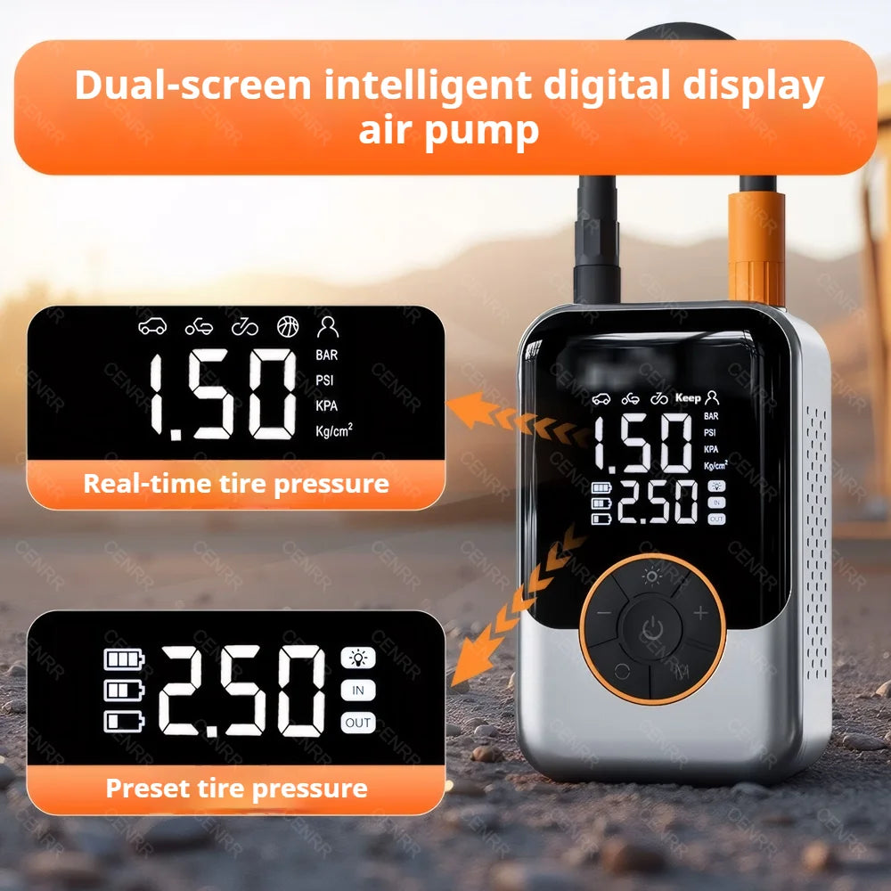 Portable Air Pump Electric Car Air Compressor Wireless Tire Inflator LCD Display Air Injector For Car Bike Motorcycle Tyre Ball