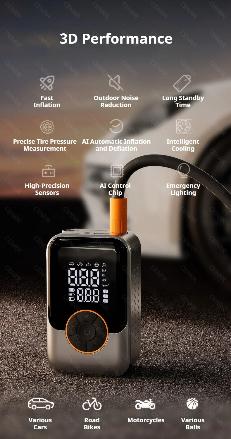 Portable Air Pump Electric Car Air Compressor Wireless Tire Inflator LCD Display Air Injector For Car Bike Motorcycle Tyre Ball