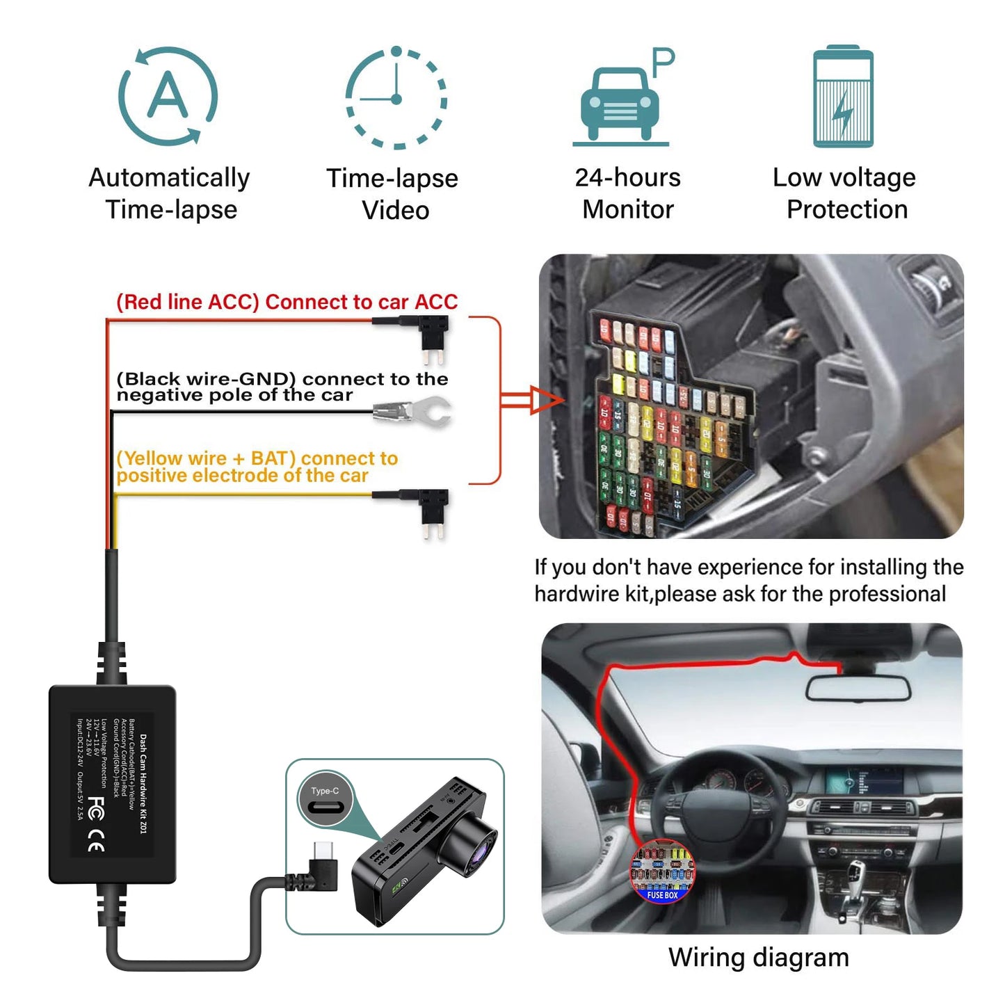 4Ch WiFi Dashcam car camera Black Box Driving DVR FHD 1080P Front Left Right Rear Night Vision Loop Recording Hardwire kit