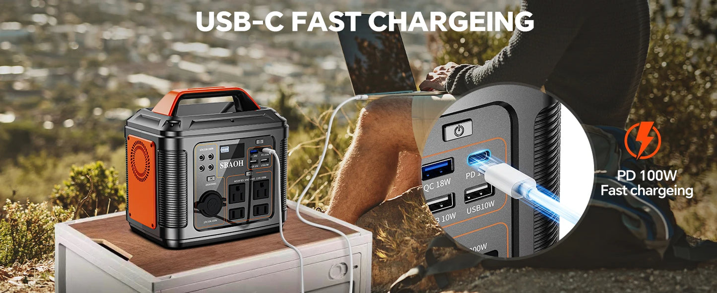 300W Portable Power Station, 296Wh 80000mAh Camping Solar Generator, Emergency Lithium Battery Outages,Black(with Solar Panel)