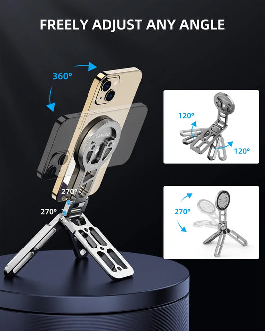 Foldable Magnetic Tablet Phone Holder Handle Phone Tripod Mount w Arca ColdShoe Desk Mount for iPhone 16/15/14/13 XIAOMI Magsafe